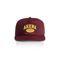 Maroon cap with yellow 'Arena Stereo' text on a white background