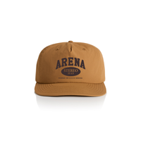 Camel Brown cap with 'Arena Stereo' text on a white background