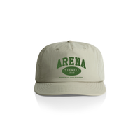 eucalyptus cap with green 'Arena Stereo' text on a white background
