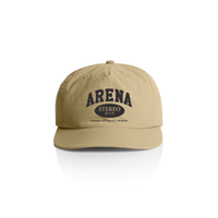 Khaki cap with 'Arena Stereo' text on a white background