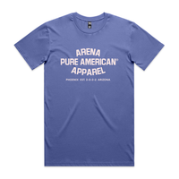 lapis t-shirt with 'Arena Pure American Apparel' text on a white background