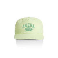 Lime green cap with 'Arena Stereo' text on a white background