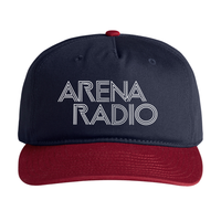 Navy and red cap with white Roxy inspired  'Arena Radio' text 