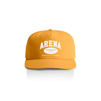 Mustard Yellow cap with 'Arena Stereo' text on a white background