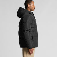 Men's Hooded Puffer Jacket | Arena Custom Blanks - Arena Prints - Modeled Shot - Side