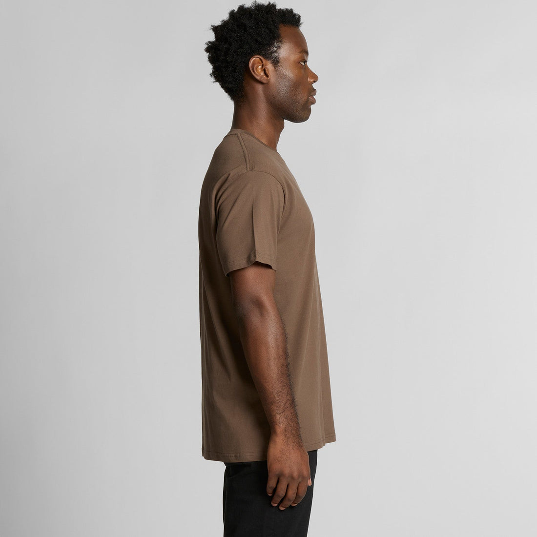 Men's Staple Organic Tee Shirt | Arena Custom Blanks - Arena Prints - Modeled Shot - Side