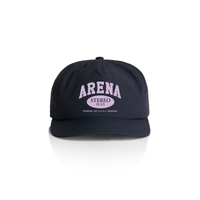 navy cap with 'Arena Stereo' text on a white background