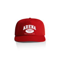 Red cap with 'Arena Stereo' text on a white background