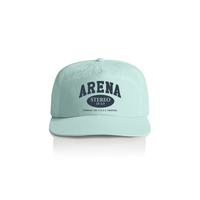 seafoam cap with 'Arena Stereo' text on a white background