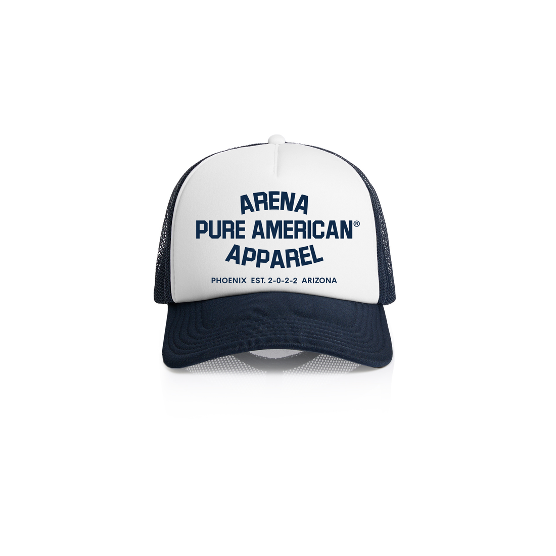 White/Navy Pure American Frame Foam 2-Tone Trucker | Arena Apparel