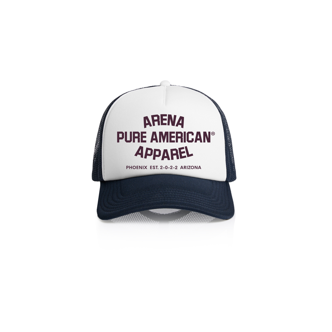 White/Navy Pure American Frame Foam 2-Tone Trucker | Arena Apparel