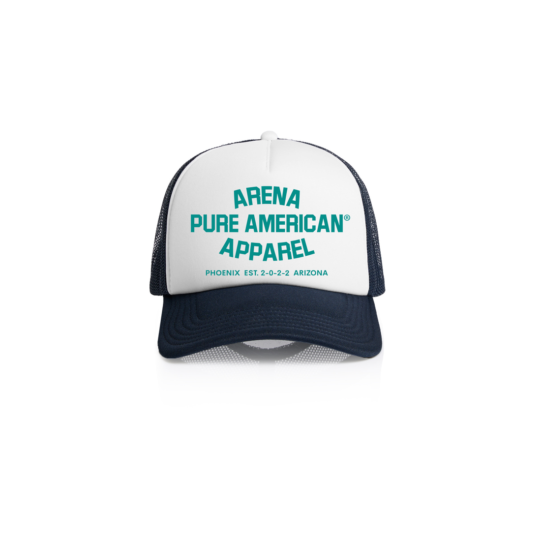 White/Navy Pure American Frame Foam 2-Tone Trucker | Arena Apparel