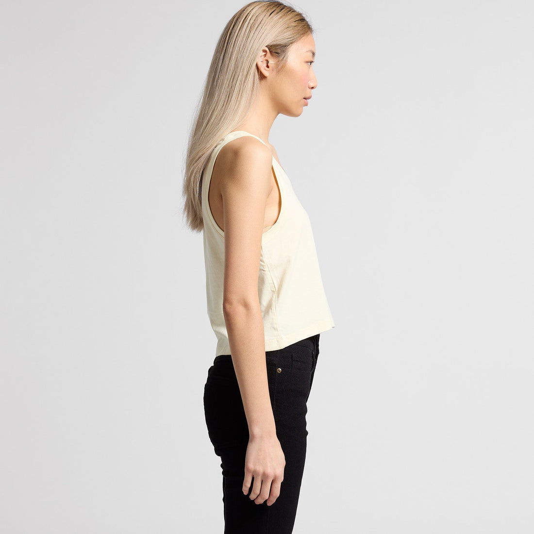 Women's Crop Singlet | Arena Custom Blanks - Arena Prints - Modeled Shot - Side