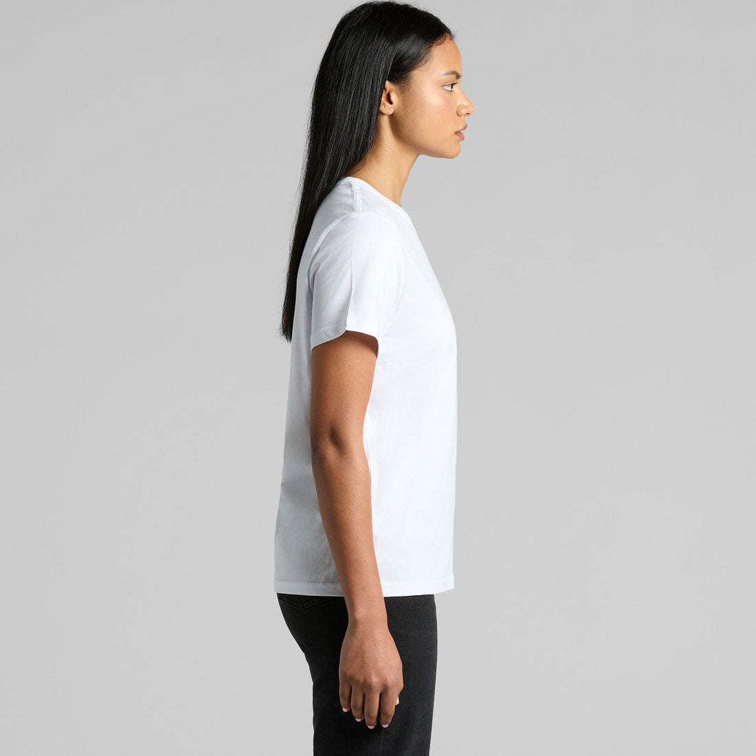 Women's Maple Organic Tee Shirt |Arena Custom Blanks - Arena Prints - Modeled Shot - Side