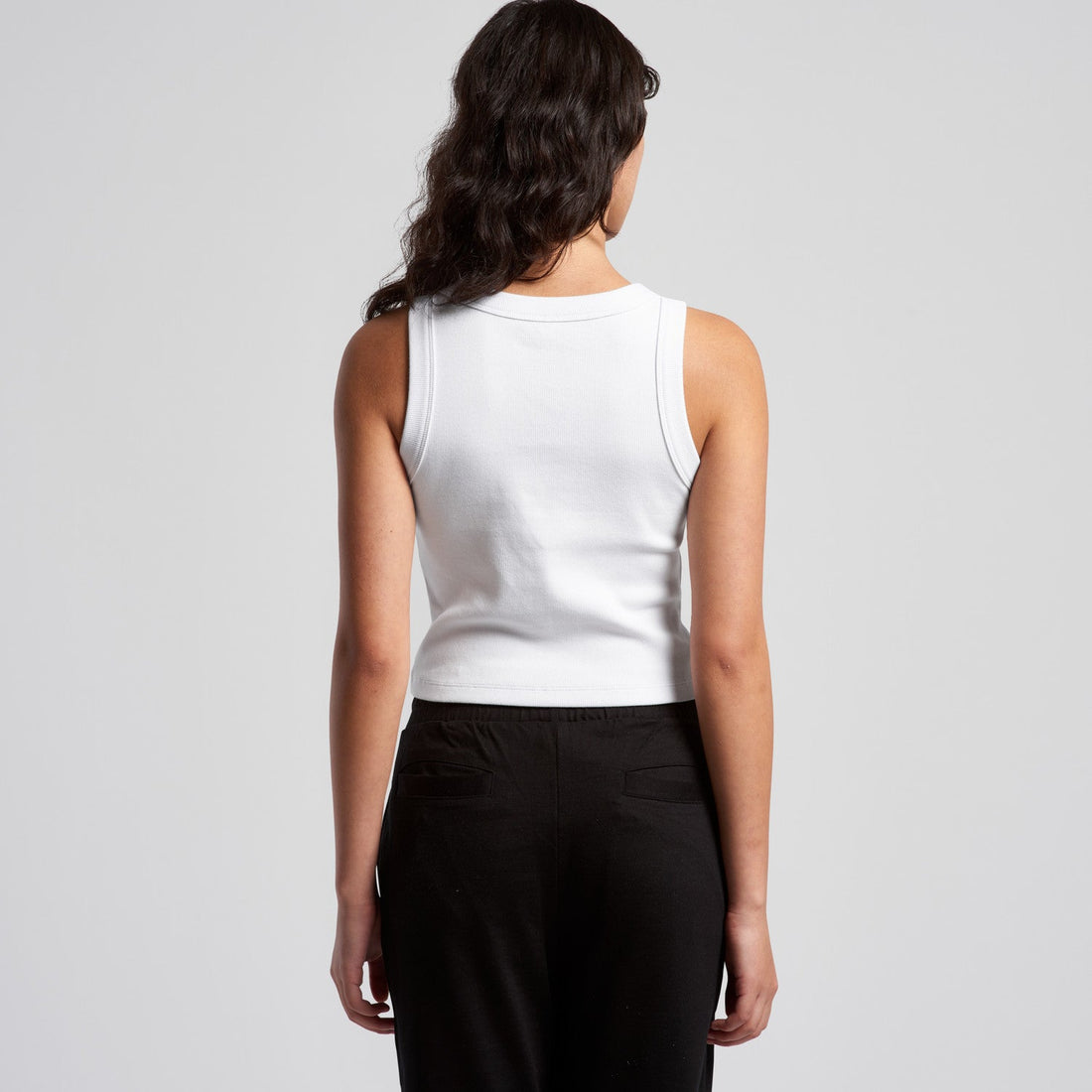 Women's Organic Rib Crop Tank | Arena Custom Blanks - Arena Prints - Modeled Shot - Back