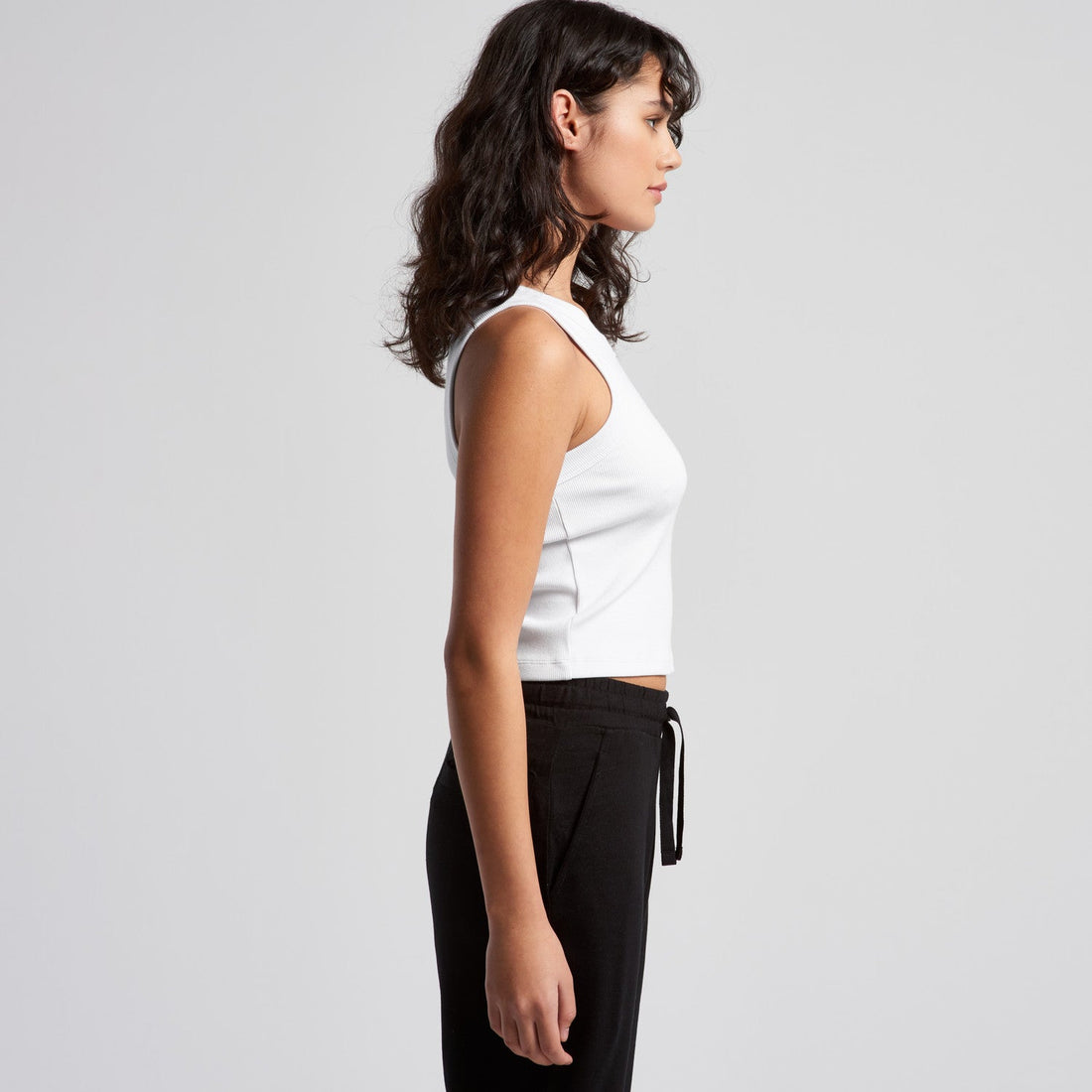 Women's Organic Rib Crop Tank | Arena Custom Blanks - Arena Prints - Modeled Shot - Side