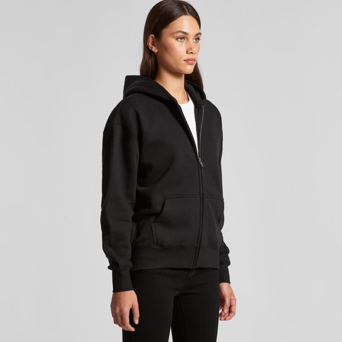 Women's Relax Zip Hoodie |  Arena Custom Blanks - Arena Prints - Modeled Shot - Angle